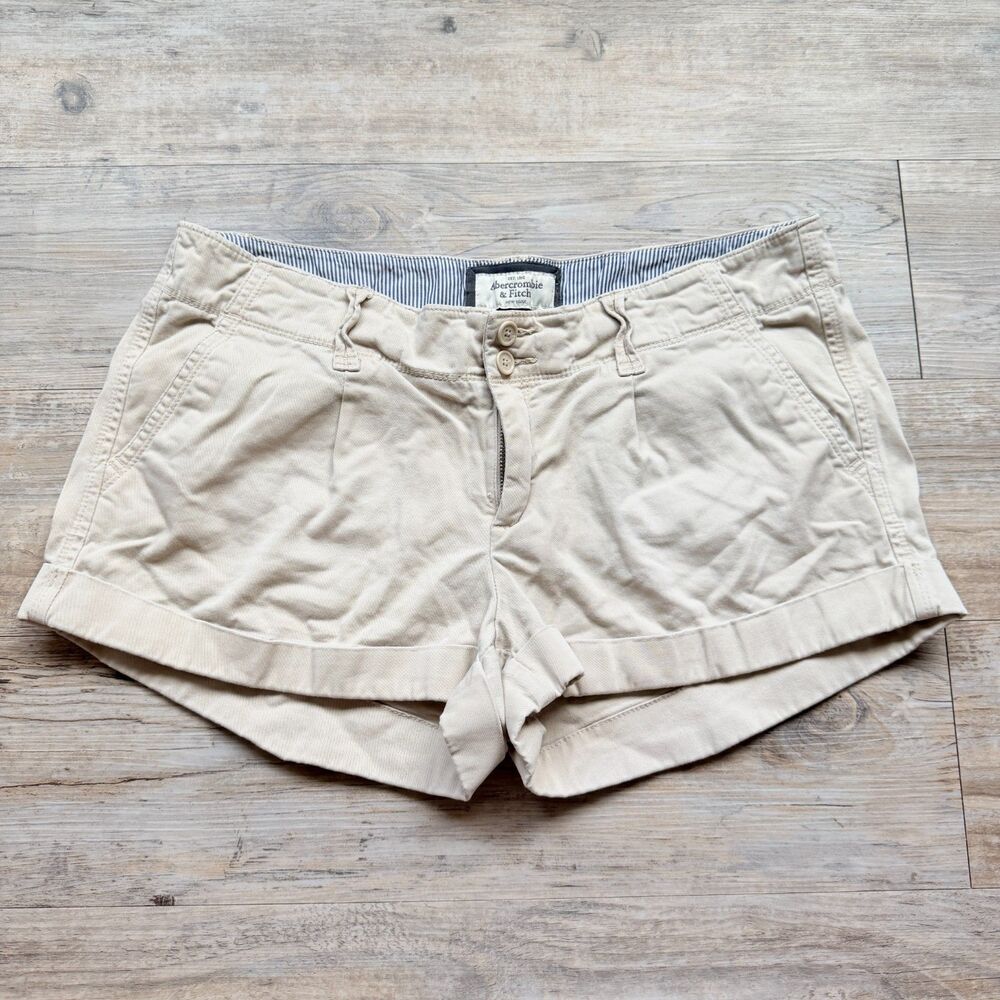 Y2K Abercrombie & Fitch Khaki Chino Shorts Women's Size 10 Cuffed Casual Preppy